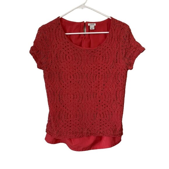 J.Crew Factory fully lined coral bright colors nylon lace overlay short sleeved - Picture 1 of 5